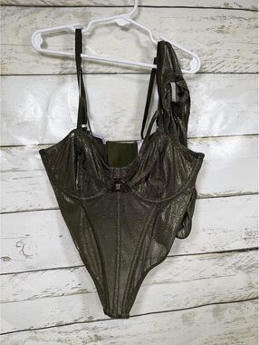 Savage X Fenty Going Platinum Mesh Bustier & Panty 2pc Set Size Small NWT